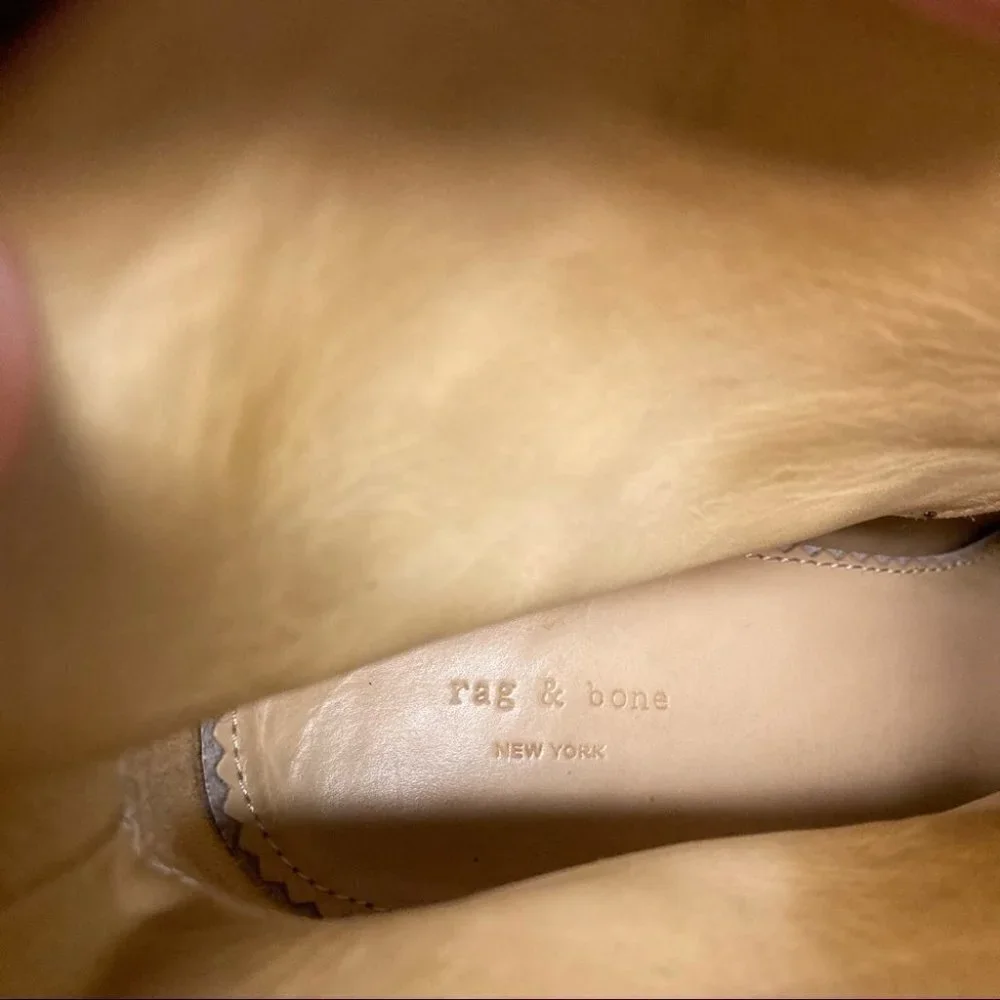 RAG & BONE Sz 38 Harrow Suede Tan Brown Booties w/ Straps Stalked 3.5” Heel - Picture 8 of 10